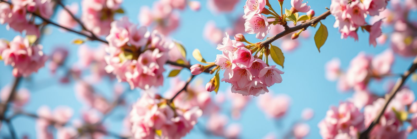 Beautiful cherry blossoms blooming under a clear blue sky during springtime in a peaceful park setting